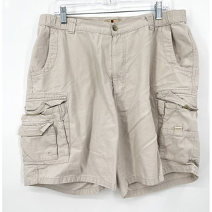 Woolrich Men's Cargo‎ Shorts Size 38 Khaki Beige 100% Cotton Flat Front Casual
